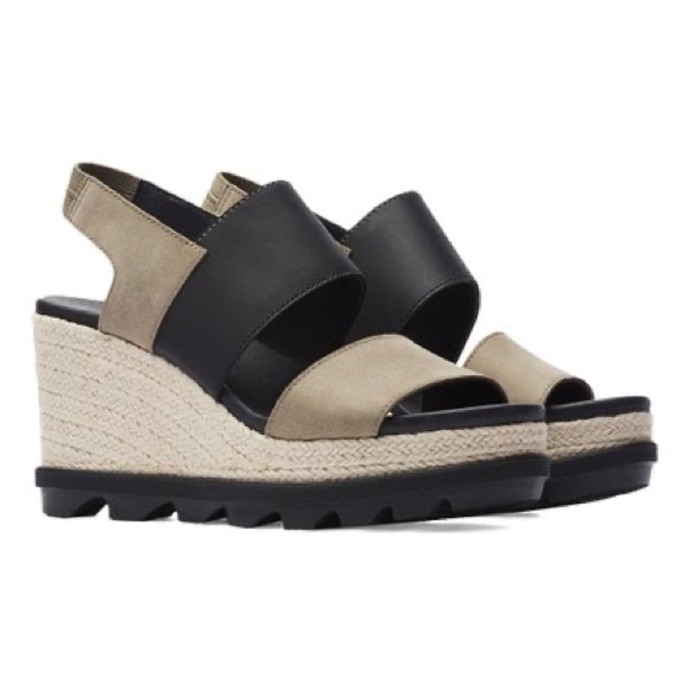 Sorel Black and Tan Wedge Sandals